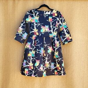 Colorful Owl Print Kids Dress
